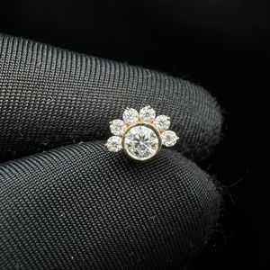 Boucles d'oreilles soleil en or 14 carats avec diamant de laboratoire et diamant rond, bijoux de piercing - Product Image 5