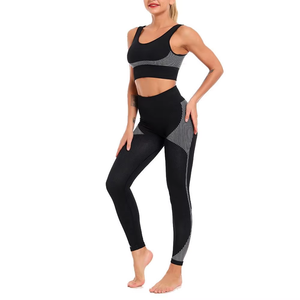 Conjunto de Yoga de 2 Piezas para Mujer, Leggings de Cintura Alta, Sujetador Deportivo, Elástico en 4 Direcciones, Estampado Geométrico, Ropa Deportiva - Product Image 1
