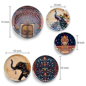 แผ่นโลหะตกแต่งผนังลายวงกลม พร้อมลวดลายศิลปะพื้นบ้าน ลายนกยูง ช้าง และดอกไม้ สำหรับตกแต่งบ้าน - Product Image 2