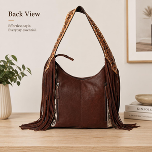 Handcrafted Hair On Cowhide Leather Western Fringe Hobo Shoulder Bag Tooled Leather Cowgirl <b>Purse</b> Vintage Everyday Handbag women - Product Image 3