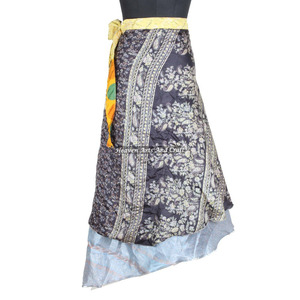 New <b>Pink</b> Long Double Layered Sari Silk <b>Wrap</b> Skirts for Beach Wear Reversible Custom Length Size Magic <b>Wrap</b> Skirt Indian Multi - Product Image 6