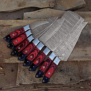 Ensemble de couteaux de cuisine Damas avec couteau à découper, couteau de chef fait main, couteau à trancher et couteaux utilitaires – Ensemble de couteaux de cuisson professionnels en gros - Product Image 6