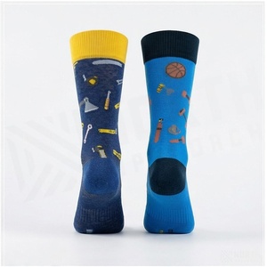 Crew <b>Socks</b> Blue Patterned Print Breathable Spandex <b>Polyester</b> Adult Casual Summer <b>Socks</b> - Product Image 2