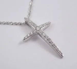 Round Cut Simulated Diamond Women's Stunning Cross Pendant 14k White Gold Plated - Product Image 1