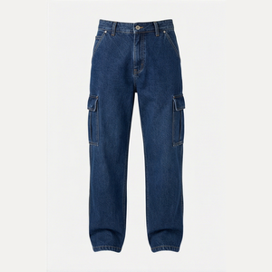Pantalones Vaqueros Cargo de Cintura Alta para Hombre, Corte Holgado, Estilo Utilitario de Algodón, Color Sólido, Jeans Casuales de Otoño - Product Image 2