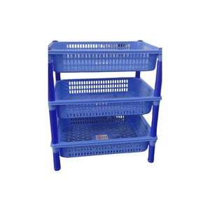 Étagère de rangement multifonctionnelle à roulettes en plastique rectangulaire à 4 niveaux, empilable, pour la salle de bain, la cuisine, le bureau, rose, jaune - Product Image 3