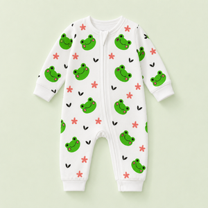Mameluco de Bambú de Manga Larga para Bebé |   Protector de barbilla con cremallera bidireccional, puños elásticos, estampado Woodland, transpirable, unisex, para todas las estaciones, suave - Product Image 1