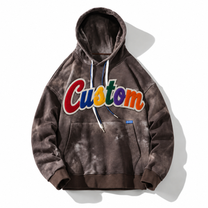 Sweat à capuche en molleton tie-dye pour homme, style streetwear, en coton lavé avec motif marbré et logo brodé, fabrication OEM, décontracté - Product Image 3