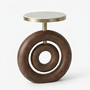 American Style Circular Mango Wood Round Base with <b>Marble</b> <b>TOP</b> <b>Side</b> <b>Table</b> For Home Living Decoration Furniture - Product Image 1