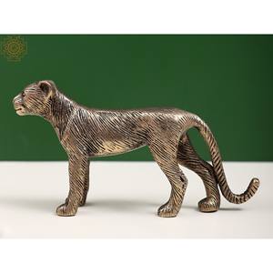 Estatuilla de leopardo pequeña de latón de 4 \ "hecha a mano, estatua de animal única para decoración del hogar, artículo de esculturas - Product Image 3