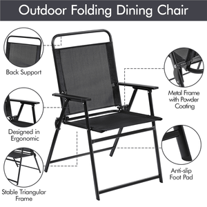 Ensemble de 2 chaises de salle à manger pliables pour patio avec dossier en fer durable noir - Product Image 2