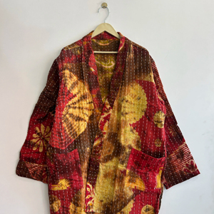 Boho Tie Dye Handmade Vintage Kantha <b>Quilted</b> <b>Jacket</b> Bohemian Short Kimono <b>Jacket</b> - Product Image 1