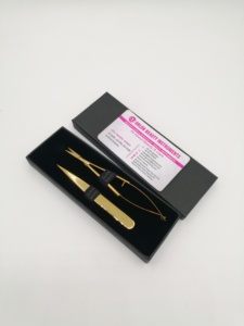 Gold Plated Eyebrow Tweezers Stainless Steel Pointed Tip Tweezer With Eyebrow Hair <b>Trimming</b> Spring Scissor & Card Box Packaging. - Product Image 1