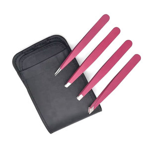 Ensemble de 4 pinces à épiler pour sourcils, en acier inoxydable rose, pinces de précision à pointe inclinée et plate, avec étui en cuir, outils de beauté - Product Image 5