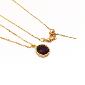 Collier pendentif rond superposé plaqué or avec améthyste violette, fait main, style bohème, breloque pierre de naissance de février, bijoux pour anniversaire et anniversaire de mariage - Product Image 3