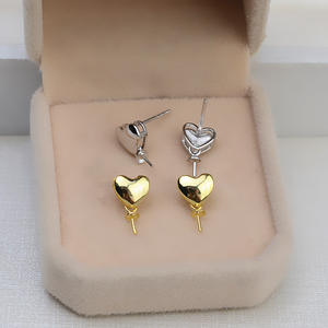 Juego de Joyería de Moda 1367, Plata S925, Colgante de Corazón, Aretes de Corazón Color Durazno, Accesorios de Perlas DIY, Base Vacía en Forma de Corazón Liso - Product Image 4