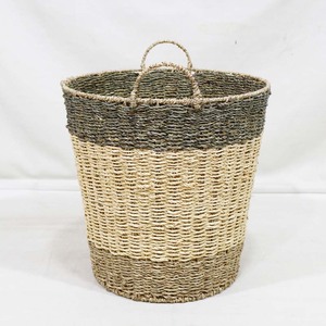 Handwoven Seagrass Mix Paper Rope Laundry Basket 3-Tone Color <b>Storage</b> <b>Hamper</b> with Handles - Product Image 4