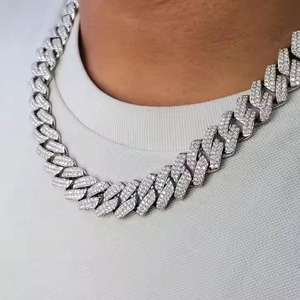 Luxury White Gold Cuban Link <b>Chain</b> Fully <b>Iced</b> <b>Out</b> VVS Studded Moissanite Round Cut Diamond Tester for Wedding - Product Image 4