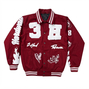 Maroon Custom Wool Varsity <b>Jacket</b> <b>Men's</b> Streetwear Snap Button Letterman Outerwear Winter Coat Vintage Chenille Patches Apparel - Product Image 1