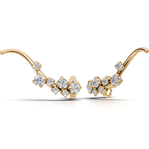 IGI Certified Lab Grown Round Diamond Floral <b>Earrings</b> 18K Gold | Luxury Leaf Design Diamond <b>Cuff</b> <b>Earrings</b> - Product Image 1