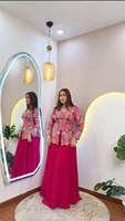 Ensemble haut et pantalon palazzo en georgette rose pour femme, broderie à sequins, entièrement cousu, tenue de fête ethnique, robe de mariage deux pièces