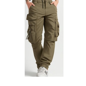 Men's Olive Cargo Jogger Pants OEM ODM Quick Dry Polyester Multi Pockets Zipper Fly Tapered Fit XXS-XL Autumn Casual Wholesale - Product Image 2