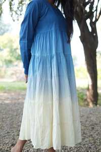 Women Blue Ombre Cotton <b>Maxi</b> <b>Dress</b> Long Sleeve Boho Tiered Flowy Casual Midi <b>Dress</b> - Product Image 4