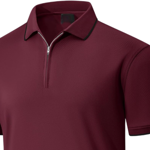 Polo de manga corta para hombre, color borgoña/rojo granate, con cuello con cremallera de un cuarto, dobladillo con abertura, transpirable, para uso casual, de negocios o de golf - Product Image 2