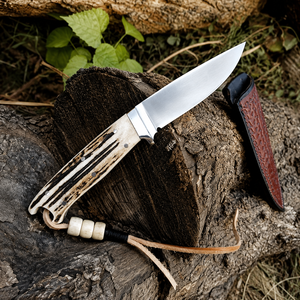 Couteau à lame fixe artisanal personnalisé avec manche en corne et étui en cuir véritable – Couteau de survie pour le camping en plein air - Product Image 3