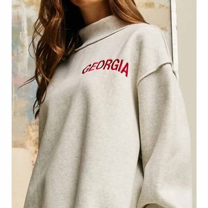 Georgia Private Label <b>Mock</b> <b>Neck</b> Sweatshirt Women Custom Plaid Letter Embroidery Cotton Blend Pullover Wholesale - Product Image 4