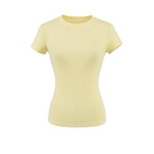 T-shirt de fitness d'été pour femme, col rond, compression, yoga, haut court, sans couture, en spandex doux et coton, grande taille, imprimé - Product Image 3