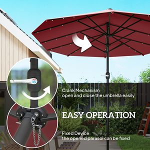 Ombrellone da Giardino Bifacciale da 4,3m con Luci Solari a LED, Base in Poliestere Rosso Vino per Cortile, Raggio di 3m - Product Image 6