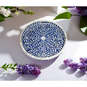 Plateau en bois rond classique avec incrustation de chevron en nacre plateau de service décoratif fait à la main pour cadeau de salle à manger de Table basse - Product Image 6