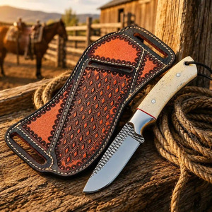 Couteau à lame fixe en acier au carbone pour la chasse et les activités de plein air, manche en os, étui en cuir, fournisseur direct d'usine OEM, vente en gros - Product Image 5