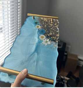 Plateau de service luxueux en résine époxy bleue Plateau de service décoratif élégant pour hôtel de maison d'Inde - Product Image 6