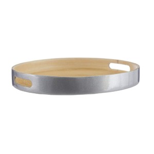 Round Bamboo Serving Tray Silver Lacquered Finish Multi-Function Easy Clean Household Use Tableware Storage Tray Made in Vietnam - Product Image 2