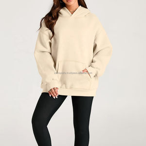 Sweat-shirts à capuche en coton de haute qualité pour femmes, manches longues, décontractés, unis, épaules personnalisées, logo surdimensionné, style grande taille, hiver - Product Image 2