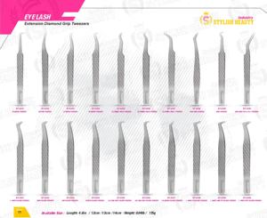 Pince à épiler pour extensions de cils, 5 pièces, 90 degrés, volume, poignée diamant, anti-magnétique, maintien solide, acier inoxydable, pointe fine - Product Image 6