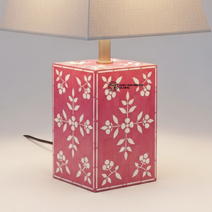 Lampe moderne en os rose incrusté avec abat-jour en tissu |   Éclairage de luxe pour salon et chambre à coucher - Product Image 5