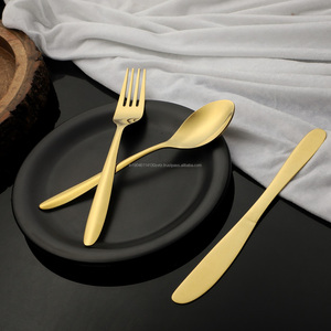 Juego de cubiertos/cubiertos de acero inoxidable PVD Chanta dorado Grado 202/304 Cuchara brillante Tenedor y cuchillo Cuchara para bebé-Hecho EN LA India - Product Image 1