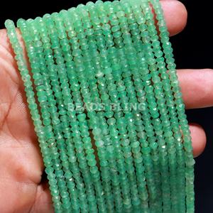 Cuentas Rondelle facetadas de crisoprasa Natural hermosa de nueva tendencia 3mm-4mm hebra de piedra de nacimiento de Mayo verde para la fabricación de joyas de verano - Product Image 1