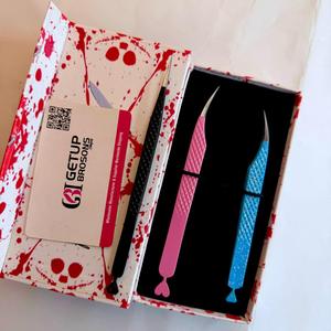 Custom Dolphin Eyelash Tweezers <b>Pink</b>/Blue Heart Cutout Plasma Plated Stainless Steel Smooth Tip 10mm 90 Degree Precision <b>Tools</b> - Product Image 1