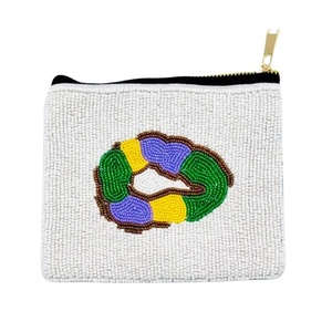 Wholesale Anti-Theft Handmade Eco-Friendly Durable Designer Beaded Mardi Gras <b>Small</b> Square Coin <b>Purses</b> Zipper Closure for Women - Product Image 5