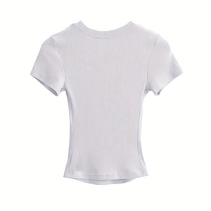 เสื้อครอปท็อปผู้หญิงคุณภาพสูงแบบสั่งทำพิเศษ เซ็กซี่ ลำลอง แขนครึ่งตัว ทรงเข้ารูป ผ้าคอตตอนผสม เป็นมิตรกับสิ่งแวดล้อม สำหรับฤดูร้อน ป้องกันการเป็นขุย - Product Image 1