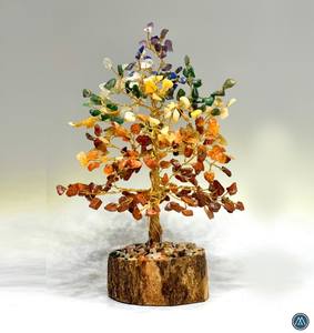 Auténtico hecho a mano siete Chakra piedra preciosa tallada árbol 500 cuentas de cristal Chips Feng Shui figurita espiritual regalo al por mayor India - Product Image 2