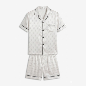 Conjunto de Pijama de Seda con Puntos para Hombre, Manga Corta, con Botones y Ribete en Contraste, Ropa de Dormir, Superventas 2026 - Product Image 1