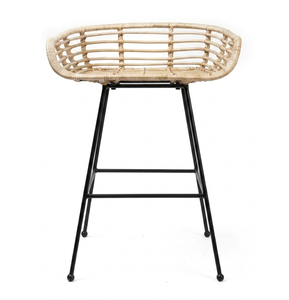 Taburete de bar moderno de ratán natural, silla de mimbre para mostrador con patas de metal negro para cocina, cafetería, restaurante, bistro, venta al por mayor, exterior - Product Image 2