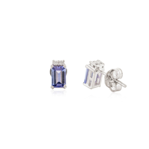 925 <b>Silver</b> High Quality Minimalist Baguette Cut 6X4 MM Natural Tanzanite & Diamond <b>Stud</b> Earrings For Women Part Wear Jewelry - Product Image 5