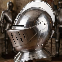 Casco Medieval Artesanal de Acero Pulido con Visera de Caballero, Armadura Funcional para SCA, Antiguo, Coleccionable, para Reenactment