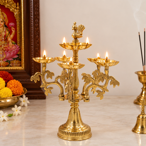 Handcrafted Brass Peacock <b>Oil</b> <b>Lamp</b> Stand Multi Diya Holder Traditional Temple Puja Decor Wholesale Festive Indian <b>Oil</b> Lantern - Product Image 3